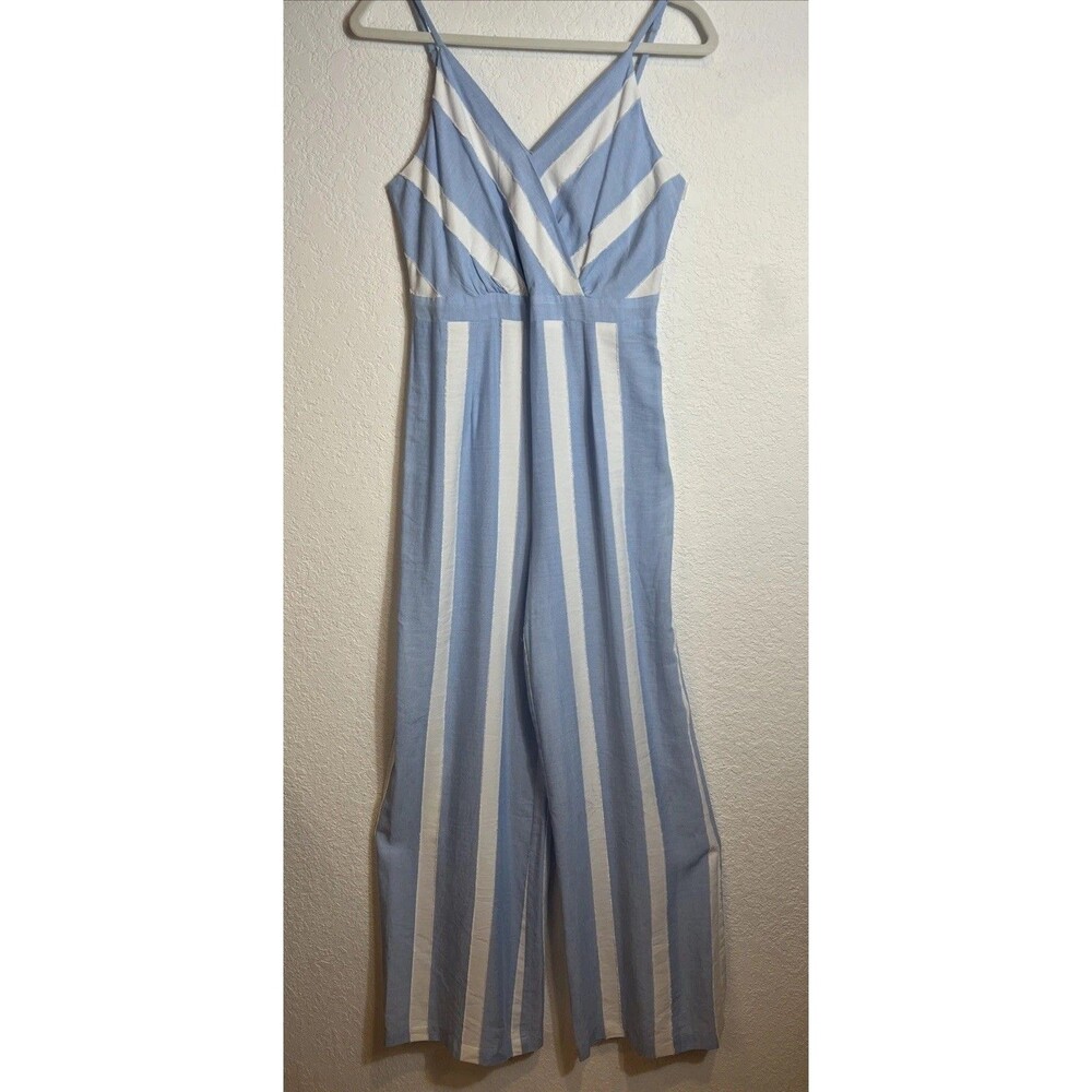 Skies R Blue White & Ice Blue Vertically Striped Jumpsuit Size S